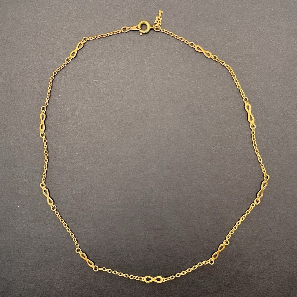 Vintage Trifari Infinity Sign Choker Necklace Gold Tone Chain Station 15"